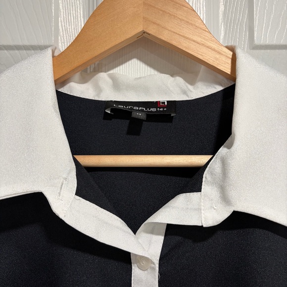 Laura Plus Black and White Button-Down Sleeveless Shirt Blouse Collar Wide Strap - Picture 3 of 9